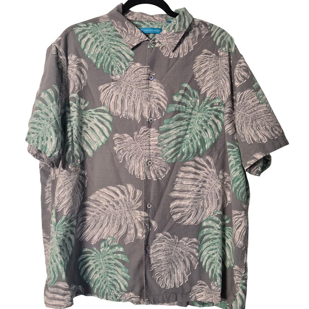 Tori Richard Mens XL Hawaiian Shirt Button Down Palm Leaf Aloha Tropical